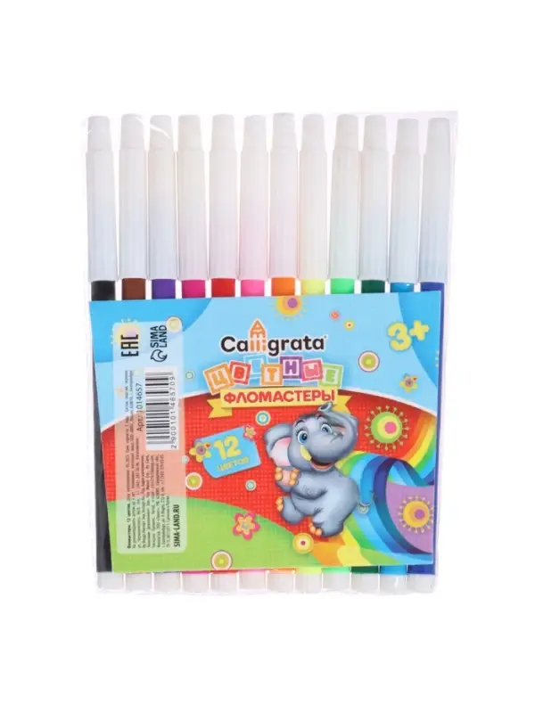 Фломастеры 12 цветов, невентилируемый колпачок