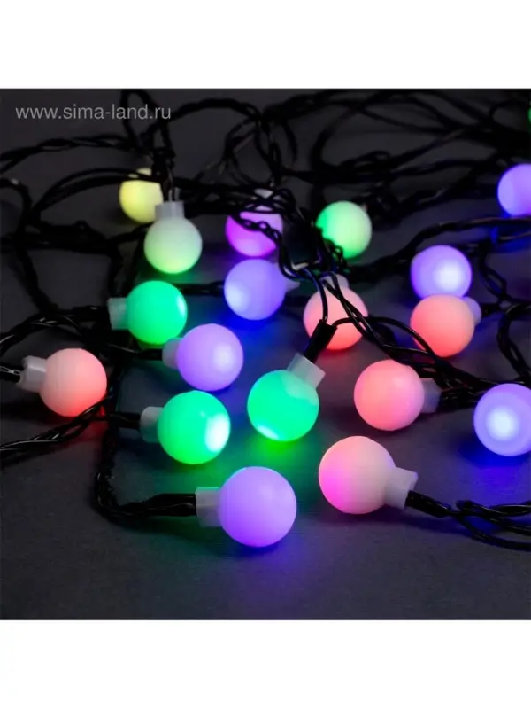 Гирлянда &laquo;Нить&raquo; 5 м с насадками &laquo;Шарики белые&raquo;, IP20, тёмная нить, 20 LED, свечение мульти (RG/RB), мигание, 220 В