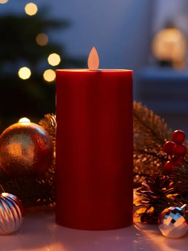 Светодиодная свеча восковая &laquo;Глубокий красный&raquo;, 17&times;7 см, от батареек АААx3, свечение тёплое белое