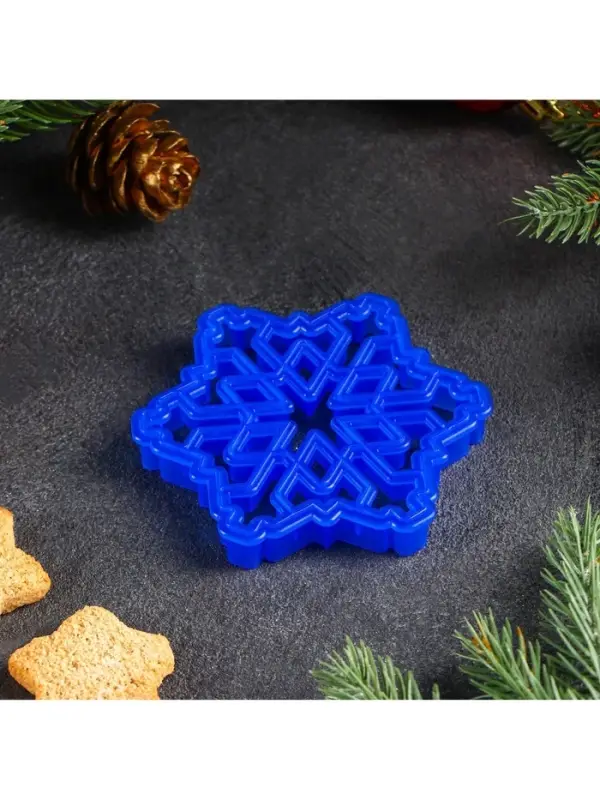 Форма для печенья новогодняя &laquo;Снежинка&raquo;, вырубка, штамп, 9.2&times;9.2&times;1.4 см, пластик, синяя