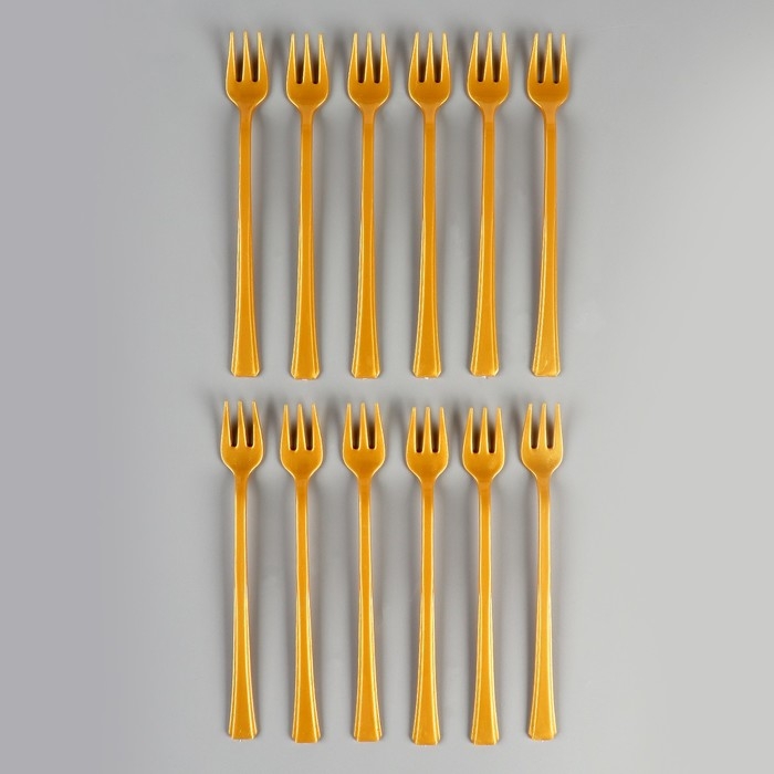 Вилки пластиковые, в наборе 12 штук, цвет золото Вилки пластиковые, в наборе 12 штук, цвет золото