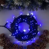 Гирлянда &laquo;Нить&raquo; 10 м, IP44, УМС, тёмная нить, 100 LED, свечение синее, мерцание белым, 220 В