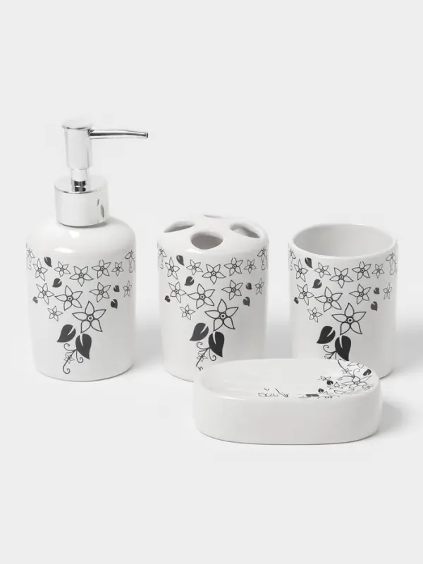 Аксессуары для ванной, 4 предмета, мыльница, дозатор для мыла, 2 стакана, белые
