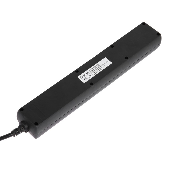 Сетевой фильтр 5bites SP6B-250 6S, 6 розеток, 5 м, 10 А, 3х0.75 мм2, с з/к, с выкл., черный