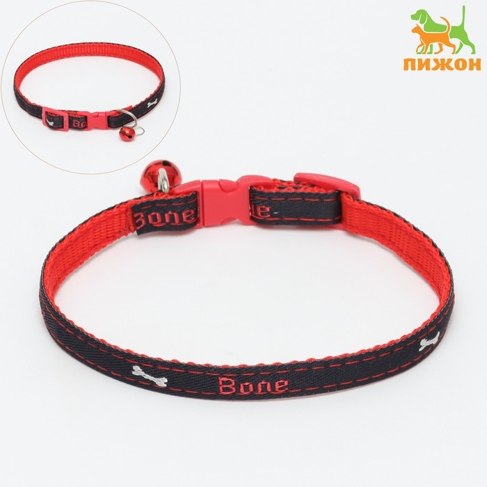 Ошейник Ошейник "Джинс" полиэстер с бубенчиком, 34 х 1 см, черно-красный