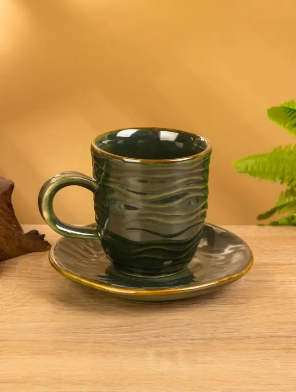 Чашка с блюдцем «Флора 2», 13×13×9 см, керамика, зелёная