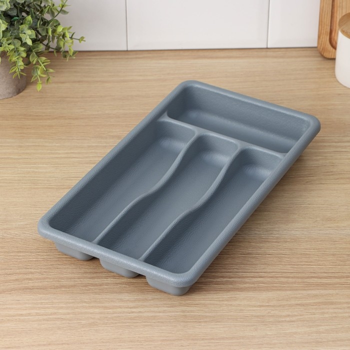 Лоток для столовых приборов, 36×20×5 см, 4 отделения, цвет серый