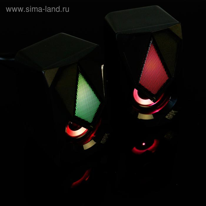 Компьютерные колонки 2.0 Qumo Mask AS004, 2х5 Вт, USB, RGB подсветка, чёрные Компьютерные колонки 2.0 Qumo Mask AS004, 2х5 Вт, USB, RGB подсветка, чёрные
