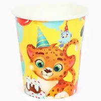 Стакан одноразовый бумажный «С Днём рождения, весёлые зверята», желтый, 250 мл Стакан одноразовый бумажный «С Днём рождения, весёлые зверята», желтый, 250 мл