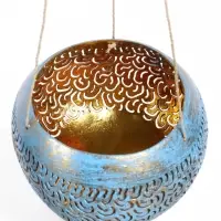 Подсвечник подвесной из кокоса, 14&times;14&times;10 см, сине-золотой