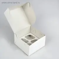 Упаковка для капкейков на 4 шт., без окна, белая 16×16×10 см
