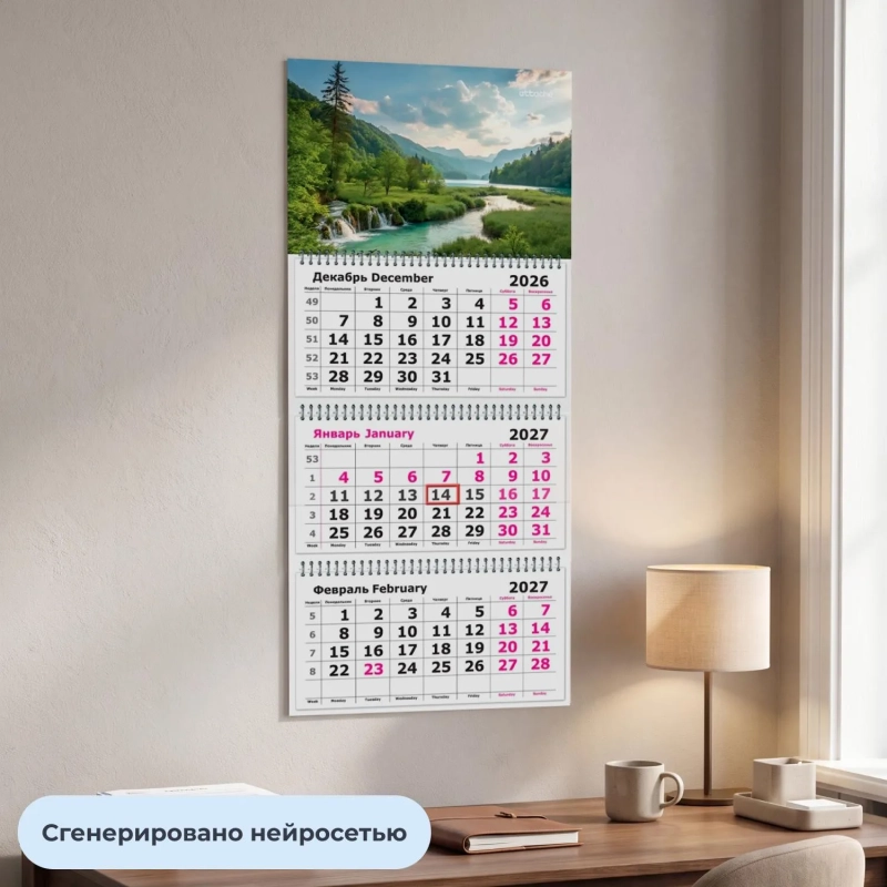 Календарь настенный 3-х блочный 2027 Attache река в горах 305х675мм