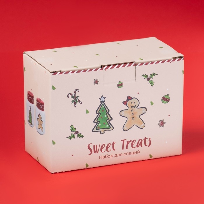 Новогодний набор для специй Доляна Sweet Treats, 2 предмета: солонка 130 мл, перечница 130 мл, керамика, цвет белый Новогодний набор для специй Доляна Sweet Treats, 2 предмета: солонка 130 мл, перечница 130 мл, керамика, цвет белый