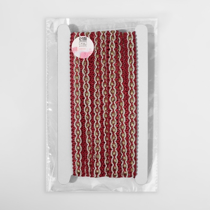 Тесьма декоративная, 16 мм, 9,1 ± 0,5 м, цвет бордовый/бежевый Тесьма декоративная, 16 мм, 9,1 ± 0,5 м, цвет бордовый/бежевый