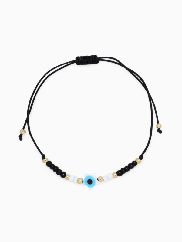 Браслет-оберег «Глазик» на нити, звезда, цвет чёрный в золоте Браслет-оберег «Глазик» на нити, звезда, цвет чёрный в золоте