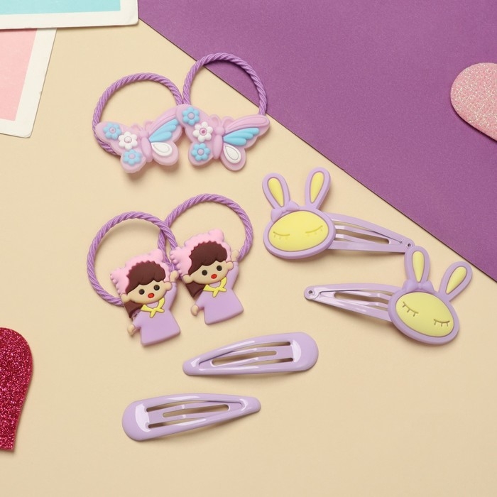 Набор для волос Набор для волос "Ванилька" (4 резинки, 4 невидимки) зайки, сиреневый