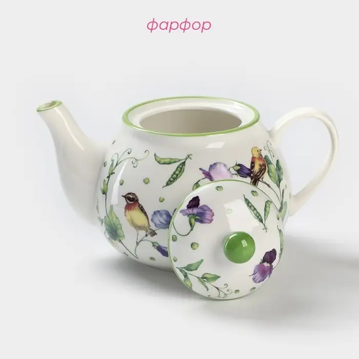 Заварочный чайник Доляна &laquo;Зелёный сад&raquo;, 900 мл, фарфор, белый