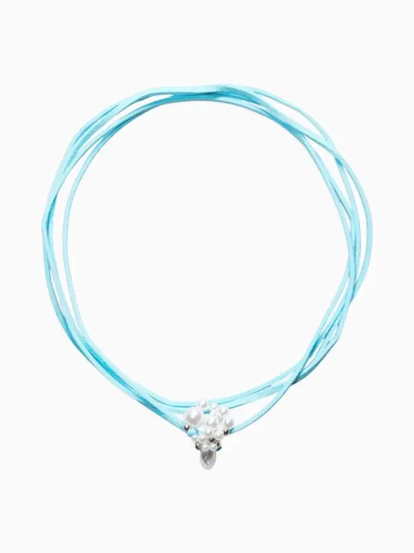 Чокер на шнурке с подвеской &laquo;Жемчуг с кристаллом&raquo;, L=150 см, белый, голубой в серебре