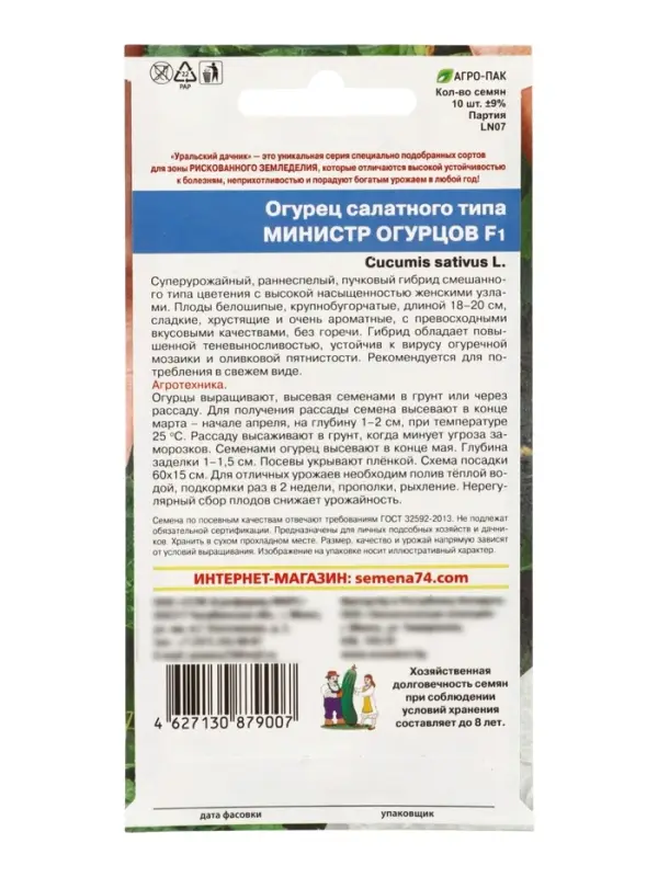 Семена Огурец "Министр огурцов - салатного типа", 10 шт