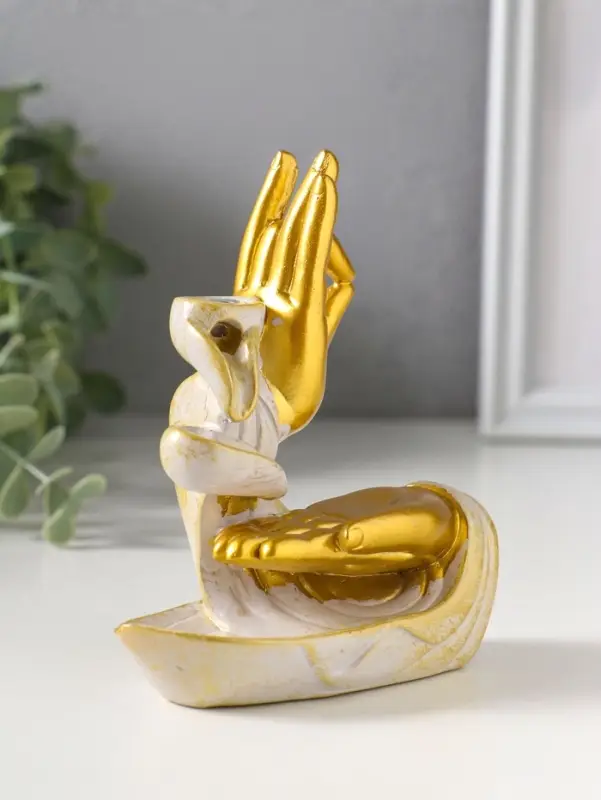 Подставка для благовоний &laquo;Мудры рук&raquo; стелющийся дым, беж с патиной, 10&times;5.5&times;11.7 см
