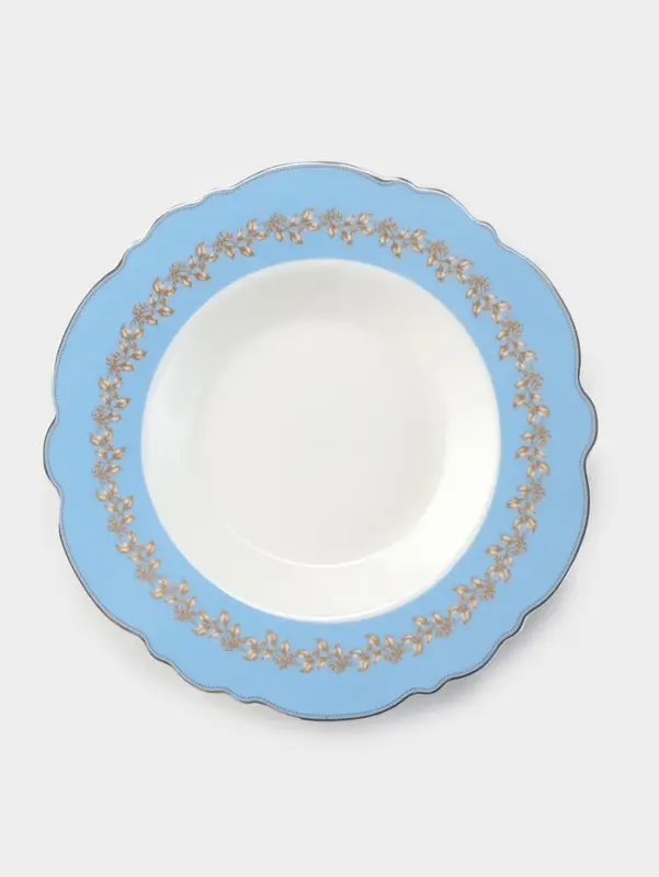 Тарелка глубокая WY Royal blue, 220 мл, d=21.5 см, фарфор, белая, голубая