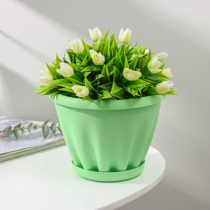 Горшок для цветов с поддоном «Знатный», 2 л, d=18 см, цвет зелёный Горшок для цветов с поддоном «Знатный», 2 л, d=18 см, цвет зелёный