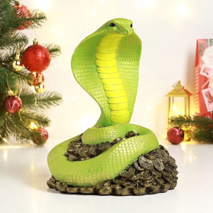 Новый год. Символ 2025. Копилка Новый год. Символ 2025. Копилка "Змея Кобра на монетах" 19х20х26см, цветная