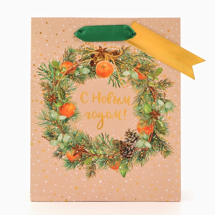 Новый год. Пакет подарочный  Новый год. Пакет подарочный "С новым годом!", люкс, 18 х 22,3 х 10 см.