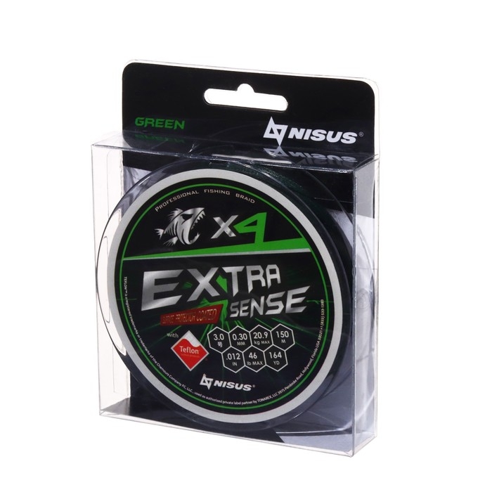 Шнур NISUS Extrasense X4 PE, диаметр 0.30 мм, тест 20.9 кг, 150 м, зелёный Шнур NISUS Extrasense X4 PE, диаметр 0.30 мм, тест 20.9 кг, 150 м, зелёный
