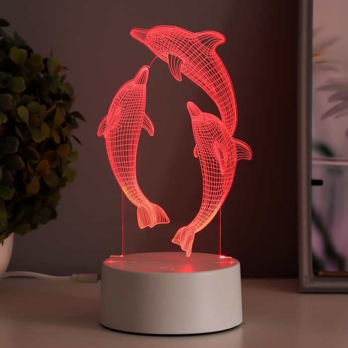 Светильник сенсорный Светильник сенсорный "Дельфины" LED 7 цветов USB/от батареек белый RISALUX