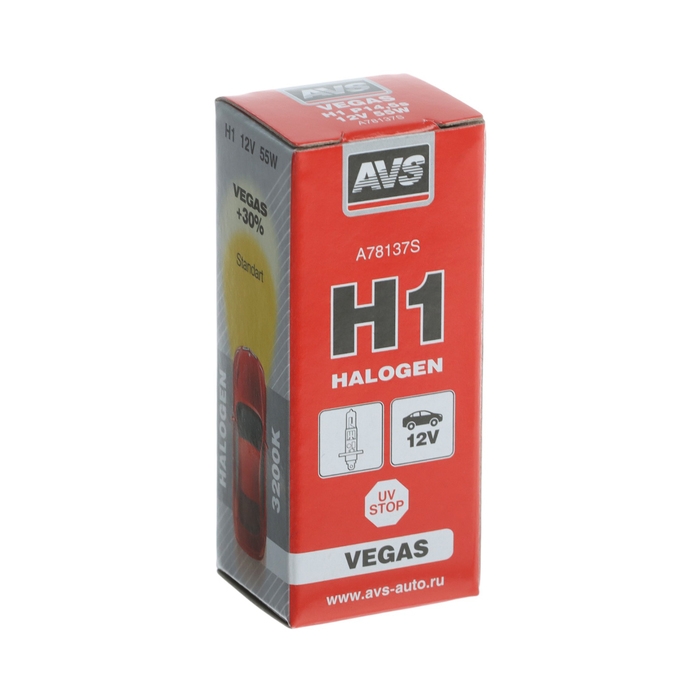 Лампа автомобильная AVS Vegas, H1, 12 В, 55 Вт, блистер Лампа автомобильная AVS Vegas, H1, 12 В, 55 Вт, блистер