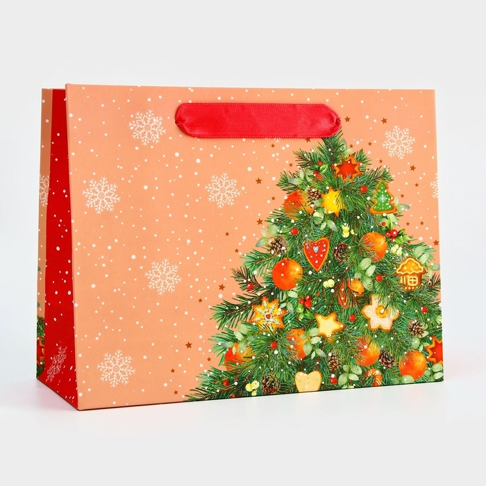 Пакет подарочный новогодний ламинированный Пакет подарочный новогодний ламинированный "Большая Ёлка", 23 х 17,8 х 9,8 см.
