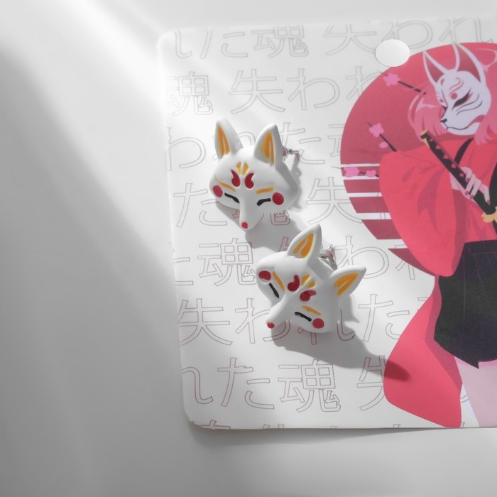 Серьги с эмалью «Япония» румяные лисицы, цветные в золоте Серьги с эмалью «Япония» румяные лисицы, цветные в золоте