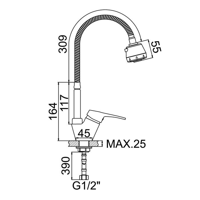 Смеситель для кухни Accoona A4850, однорычажный, гибкий излив, хром Смеситель для кухни Accoona A4850, однорычажный, гибкий излив, хром
