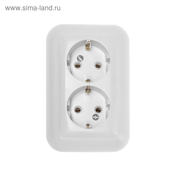 Розетка  Розетка "Элект" РС 16-002, 16 А, 250 В, двухместная, скрытая, с з/к, белая