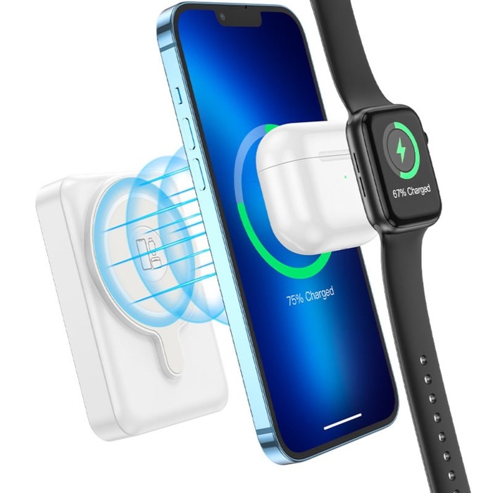 Внешний аккумулятор Hoco Q11, 10000 мАч, Type-C, 2 A, беспроводная зарядка, белый Внешний аккумулятор Hoco Q11, 10000 мАч, Type-C, 2 A, беспроводная зарядка, белый