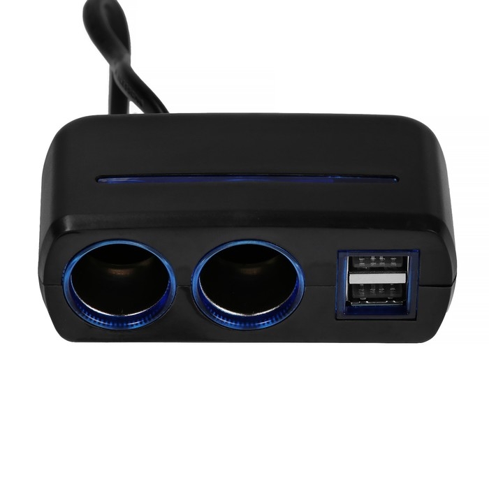 Разветвитель прикуривателя TORSO, 12-24 В, USB 2А, провод 50 см, подсветка Разветвитель прикуривателя TORSO, 12-24 В, USB 2А, провод 50 см, подсветка