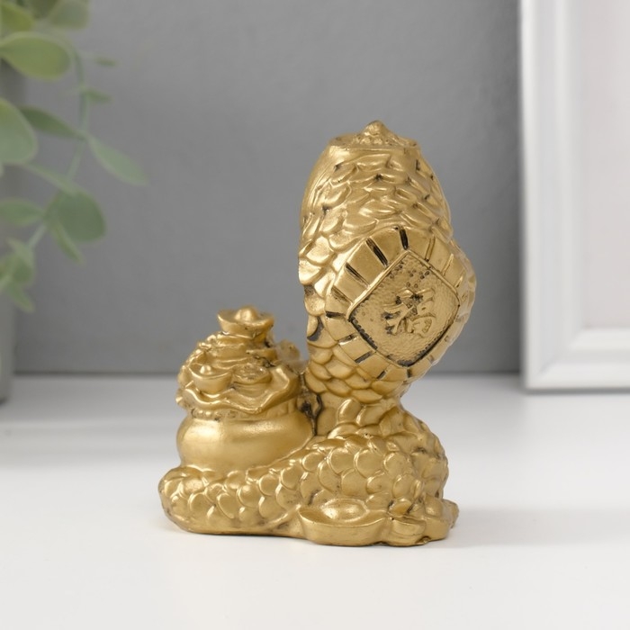 Нэцкэ полистоун Нэцкэ полистоун "Змея с мешком китайских монет" 4,7х7,5х9,7 см