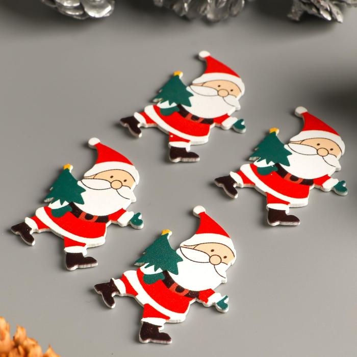 Декор для творчества дерево Декор для творчества дерево "Дедушка мороз с ёлкой" набор 10 шт 4,2х3,4 см
