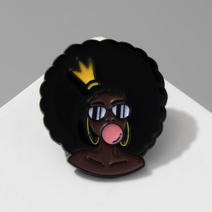 Значок Значок "Девушка" уличный стиль, цвет коричнево-чёрный в чёрном металле