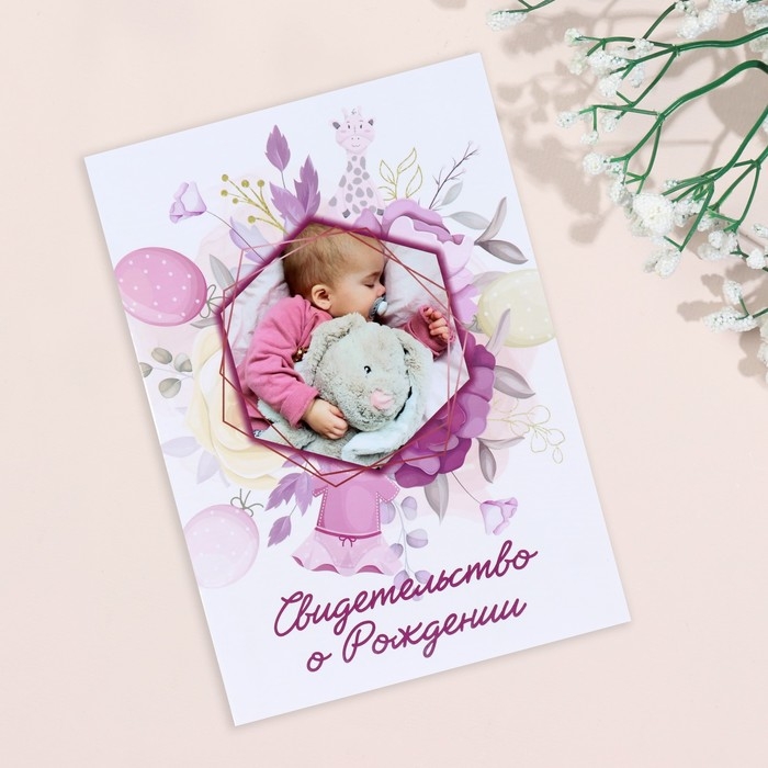Папка под свидетельство о рождении  Папка под свидетельство о рождении "Девочка" рамка, шарики, А5