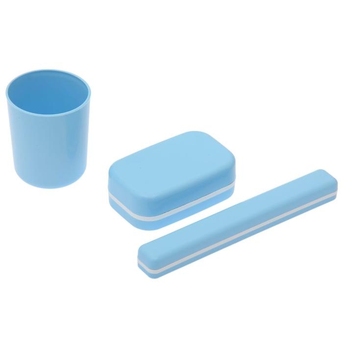Набор дорожный, 3 предмета: мыльница, стакан, футляр для зубной щетки, цвет МИКС Набор дорожный, 3 предмета: мыльница, стакан, футляр для зубной щетки, цвет МИКС
