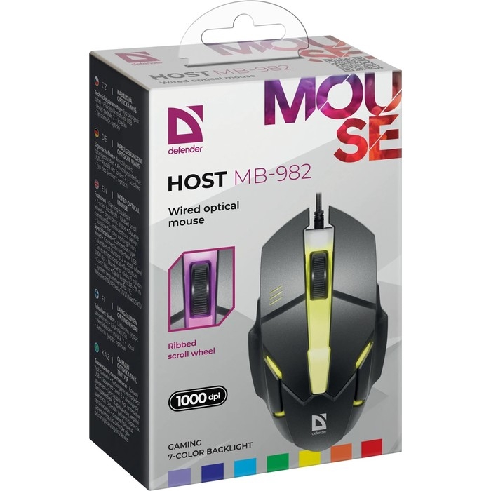 Мышь Defender Host MB-982, проводная, оптическая, игровая, подсветка, 1000 dpi, USB, черная Мышь Defender Host MB-982, проводная, оптическая, игровая, подсветка, 1000 dpi, USB, черная