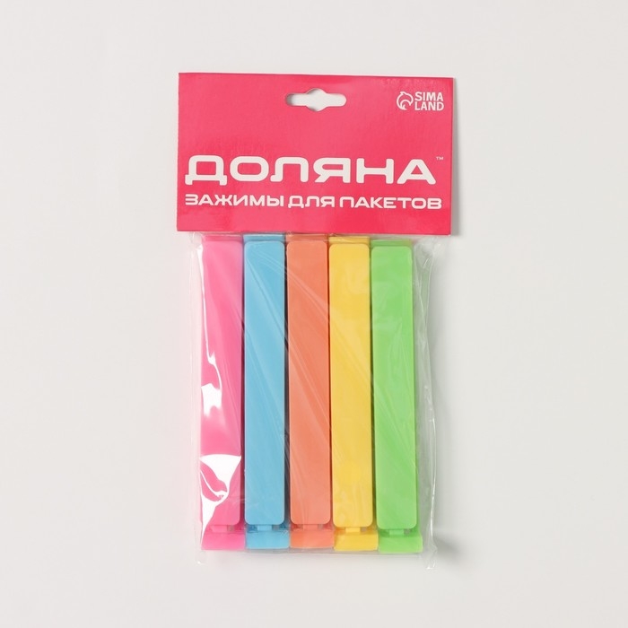 Зажимы для пакетов Доляна «Лёд», 10,5 см, 5 шт, цвет МИКС Зажимы для пакетов Доляна «Лёд», 10,5 см, 5 шт, цвет МИКС