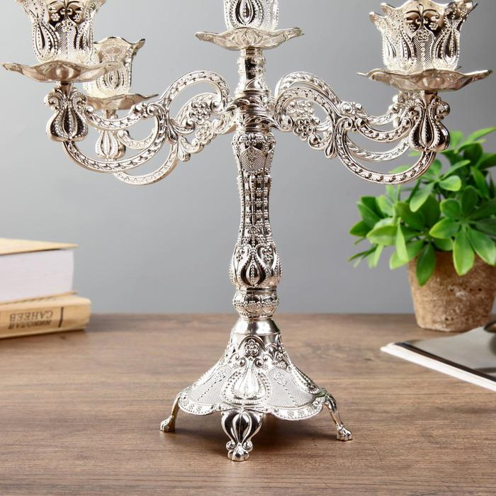 Подсвечник металл на 5 свечей  Подсвечник металл на 5 свечей "Узорный" цвет серебро 28х26х26 см