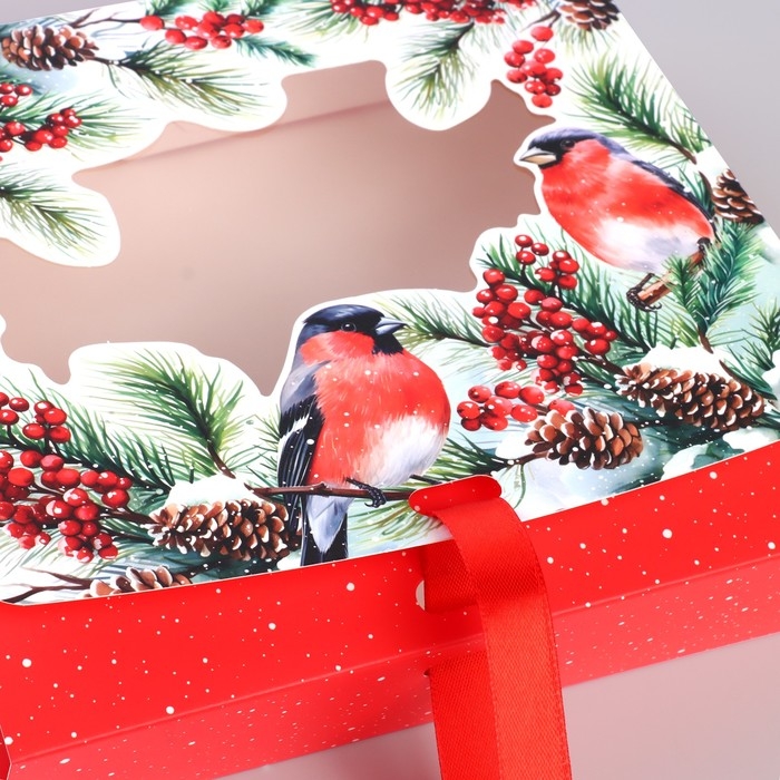Коробка новогодняя складная «Снегири на ветке» 20 х18 х 5 см, Новый год Коробка новогодняя складная «Снегири на ветке» 20 х18 х 5 см, Новый год