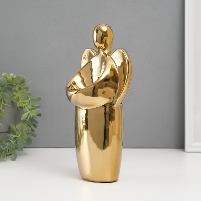 Подсвечник керамика на 1 свечу  Подсвечник керамика на 1 свечу "Ангел" d=3,5 см золото 14х9,5х25 см