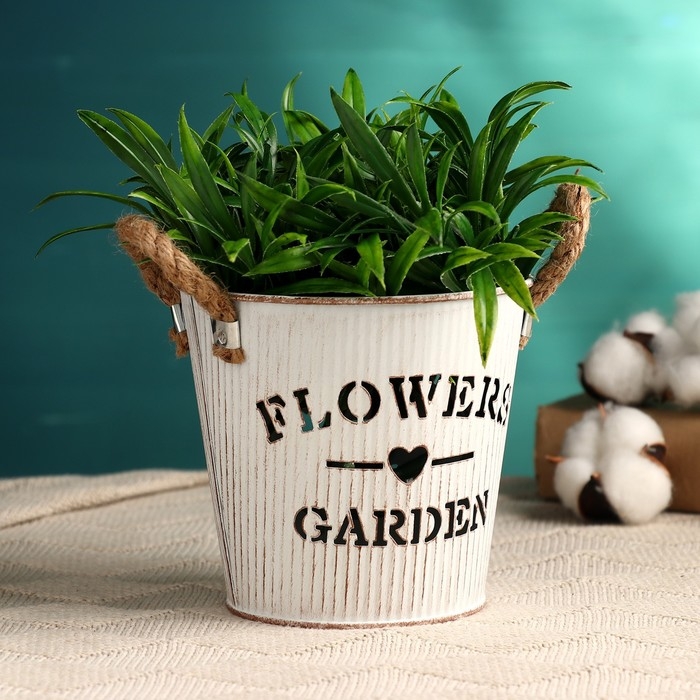 Кашпо  Кашпо "Ведерко цветочный сад" белое, 13х13х12см
