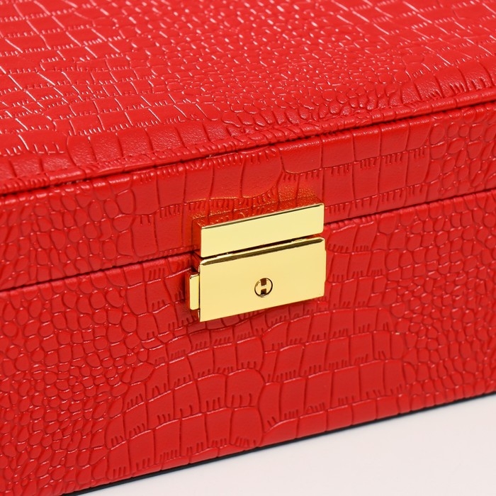 Шкатулка кожзам под часы 2 отделения и бижутерию  Шкатулка кожзам под часы 2 отделения и бижутерию "Кожа крокодила" красная 26х26,5х10 см