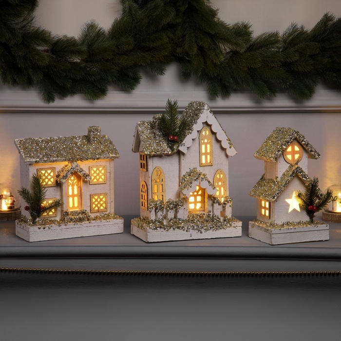 Фигура деревянная Фигура деревянная "Хижина" 21х23х9 см, 5 LED, батарейки ААx2 (не в комплекте), свечение тёплое